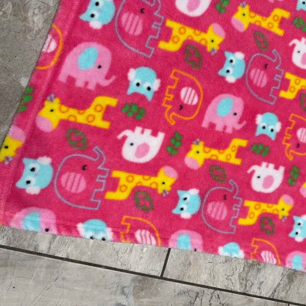 Baby Gear Pink Fleece Safari Animal Receiving Blanket Elephant Giraffe Owl